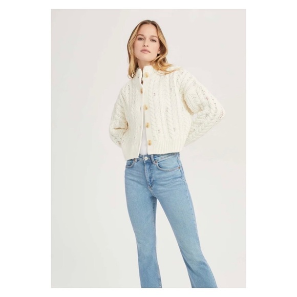 SOMETHING NAVY Cream Embellished Floral Sequin Cable Knit Cardigan XXL - Picture 3 of 13